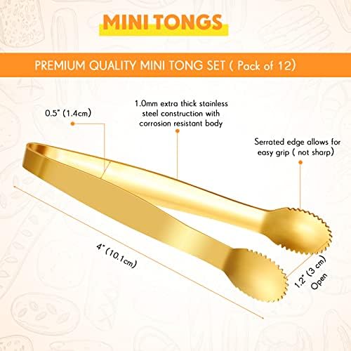 12 PCS mini porções de pinças de 4 polegadas Utensílios de servir acessórios de charcutaria de ouro aço inoxidável pinças pequenas