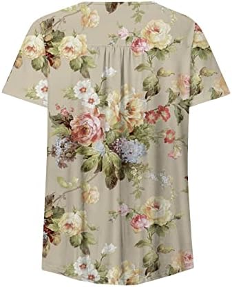 Túnica de túnica de impressão floral feminina vinirt de malha de pescoço camiseta curta camiseta de blusa de manga curta