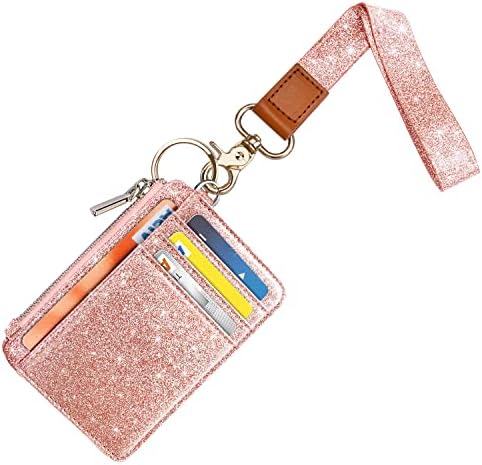 Carteira de cordão Glitter Glitter, cordilhão de identificação, carteira de cordão rosa para mulheres, carteira de identificação de