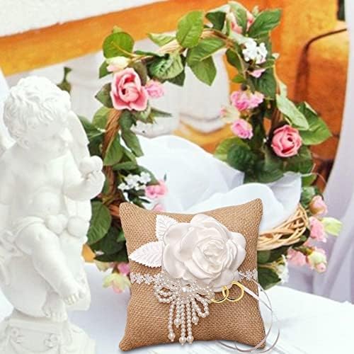 TJLSS Cerimônia de casamento Pillow Pillow Flor Basking Linen Linen Vintage Pearl Flower Basket Storage para feminino de festas