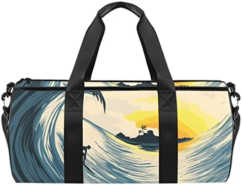 Mamacool japonês onda de onda de ondas de arte pintando Duffel ombro de transporte de bolsa de lona de lona para