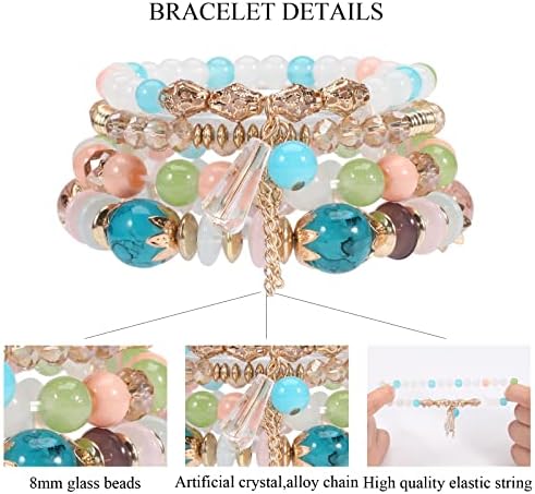 8 pacotes Bracelete com miçangas Bohe Multilayer Chain Tassel Tassel Charme empilhável Stretch Declaração Bracelet Set