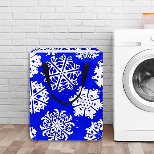 Flocos de neve em cesto de lavanderia dobrável com estampa azul, cestas de lavanderia à prova d'água de 60l de lavagem de roupas de roupas de roupas para dormitório para o dormitório quarto do banheiro