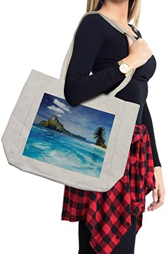 Bolsa de compras de Ambesonne Landscape, paisagem com piscina e tema havaiano exótico da ilha distante, bolsa reutilizável ecológica
