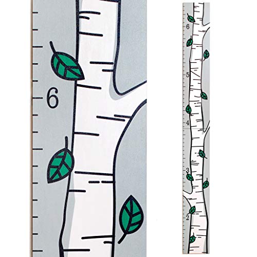 Cabeças de crescimento do régua de madeira para crianças, meninos e meninas - altura do gráfico e medição de altura para parede - decoração de parede infantil de berçário e sala de pendurar decoração de parede - árvore de bétula com folhas verdes