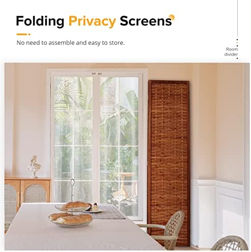 Divisor da sala de Jostyle com bambu natural, 6 painéis de tela de privacidade Divisão da sala de privacidade- Brown