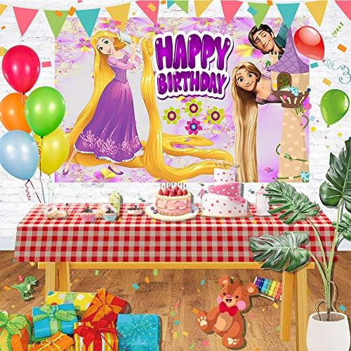 Cenário da princesa Rapunzel para suprimentos de decorações para festas de aniversário, banner emaranhado para decorações de mesa