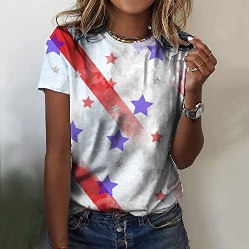 Camisetas Burnout Camisetas do verão feminino Dia da independência Impresso com mangas curtas de manga curta Camisetas lisadas 3d lisadas