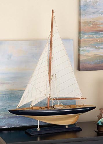 Escultura de barco de vela de madeira 79 com manipulação real, 17 x 4 x 21 , bege
