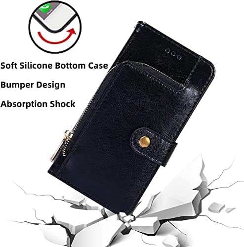 Coepmg Caso para iPhone 14/14 Plus/14 Pro/14 Pro Max, Premium Leather Flip Zipper Wallet Tampo celular Tampa com suporte de cartão
