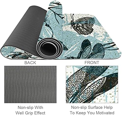 Mat de ioga extra espessa de 6 mm, libragofly inseto imprimir e ecologicamente correto TPE TECSTS Pilates tape