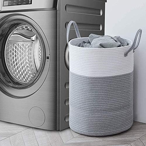 Cesto de lavanderia de greneric - cestas de lavanderia de corda de algodão - cesta de armazenamento para quarto, sala de estar, brinquedos, travesseiros, cobertor e roupas - 15x20 polegadas