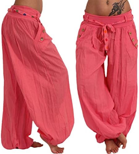 Uktzfbctw cor sólida casual calça folgada larga folga esportiva feminina de harém elástico envio de praia rosa vermelha xs
