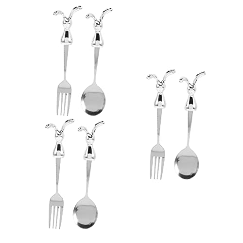 Sewacc 6 PCs Rabbit Tableware Baby Spoons China Dinnerware Set Setent Sunot Sunoting Fork Treinamento Utensils