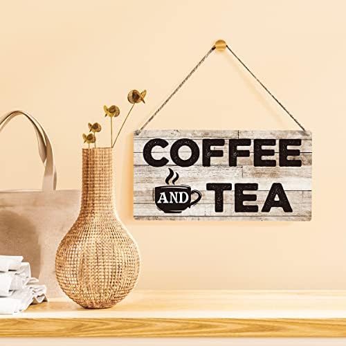 Funções de cozinha engraçada Gift Farmhouse Coffee and Tea Wooden pendurado sinal de parede rústica Arte de cafeteria de café em casa 12 x 6 polegadas
