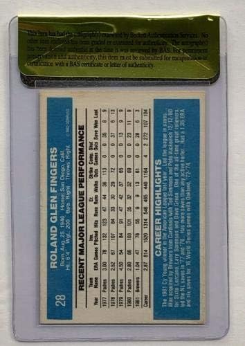 Rollie Fingers assinou 1982 DonRuss Card Brewers Baseball Beckett Coa - Cartões autografados de beisebol cortados