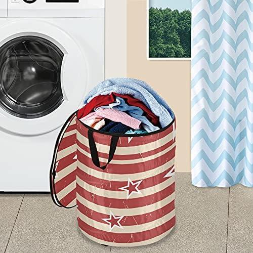American Stars Stripes Pop up Up Laundry Horse com tampa de cesta de armazenamento dobrável Bolsa de roupa dobrável para piqueniques de viagem para apartamento