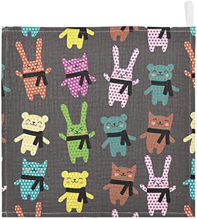 vvfelixl panos de pavilhas de algodão gatos de algodão coelhos e ursos pan de panos de panos de pão de pão cinza bebê panos de panos de panos macios para bebês para recém -nascidos lenços bebês, 11,8 x 11,8 polegadas, 5 pacote de 5