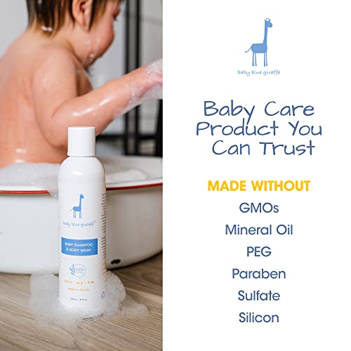 Baby Blue Giraffe Shampoo e lavagem do corpo, lavagem natural de bebê e xampu de bebê suave, sabonete suave e shampoo