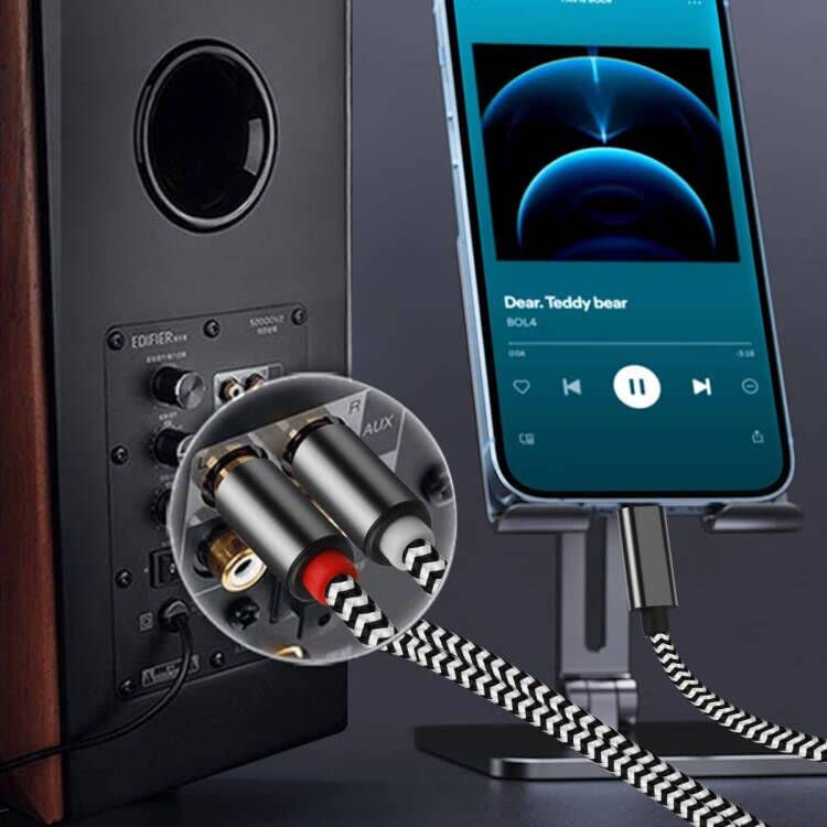 Wltasuy [Apple MFI Certified] Lightning de 10 pés para o adaptador AUX de áudio a cabo RCA, cordão de áudio Splitter de 2 homens