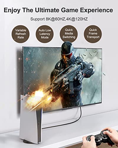 SKW 8K HDMI curto 2.1 Cabo de 3,3 pés, alta velocidade 48 Gbps HDMI para cabos trançados HDMI, suporta 4K 120Hz 8K 60Hz, Earc Dolby Vision HDR 10 HDCP 2.2 e 2.3, compatível com Roku TV PS5/4 HDTV Xbox BluAy