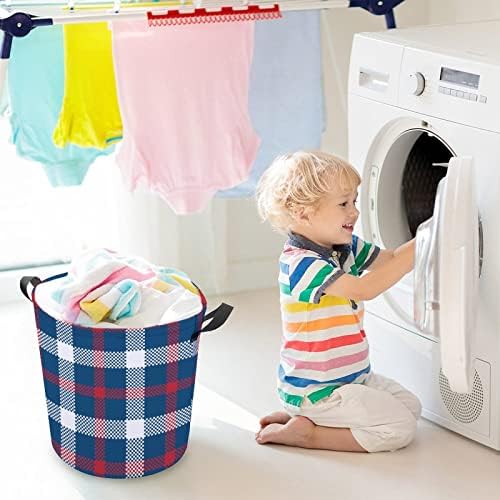 Cesto de roupa cesto de lavanderia búfalo xadrez vermelho branco e azul cesto de roupa com alças estendidas para lavar lixo para