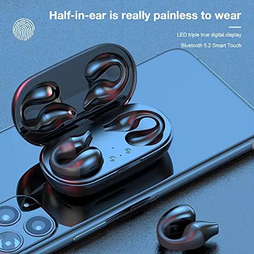 Fones de ouvido de condução óssea do clipe de orelha Bluetooth 5.3, clipe de orelha aberta sem fio indolor em fones de ouvido,