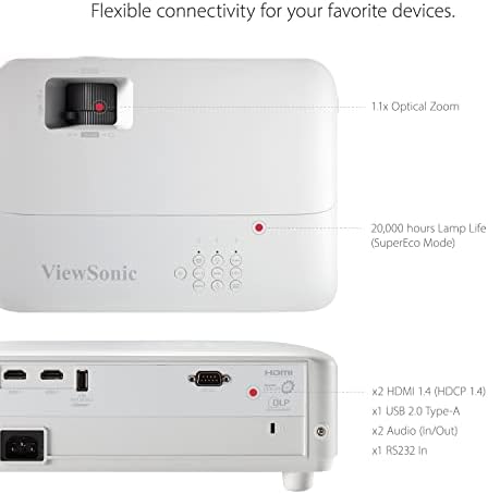 ViewSonic PX701HDH 1080P Projector, 3500 lúmens, supercolor, mudança de lente vertical, HDMI duplo, alto -falante de 10W, desfrute de esportes e streaming da Netflix com dongle