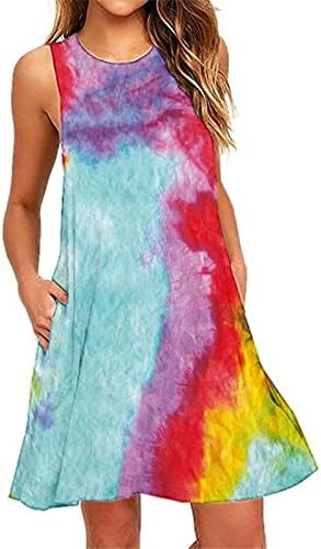 Vestidos de praia pejock for women 2023 Floral impresso camiseta sem mangas de verão vestido de tanque casual solto com bolsos