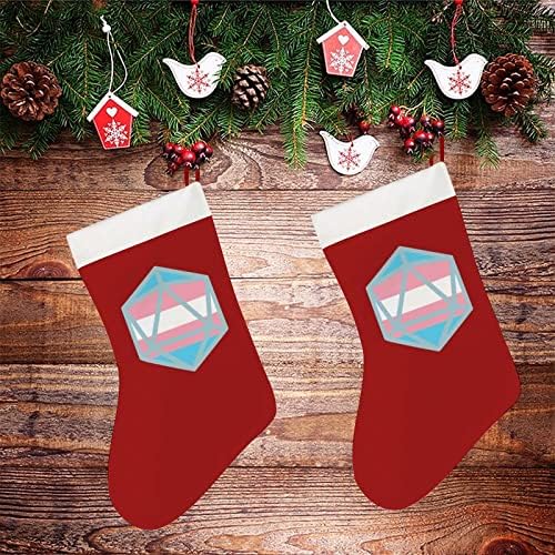 Bandeira de transgênero D20 meias de Natal de pelúcia curta meias de natal pendurado ornamento para decoração de lareira da árvore de Natal 26x42cm