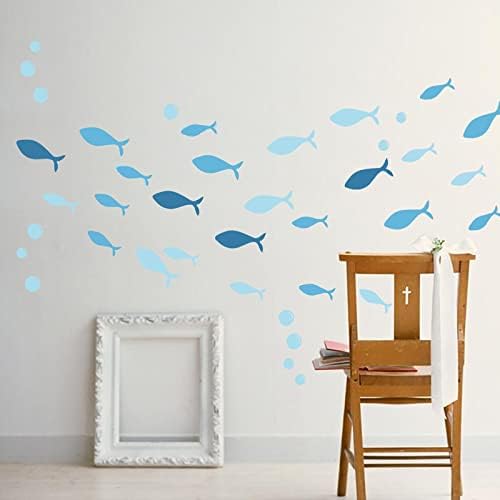 Desenho animado peixes azuis adesivos de parede estilo berçário quarto infantil quarto de jardim de infância para decoração de decoração adesiva adesiva espelho de vidro peel