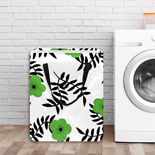 Cesto de lavanderia dobrável com estampa de flor verde, cestas de lavanderia à prova d'água de 60l de roupa de lavagem de roupas