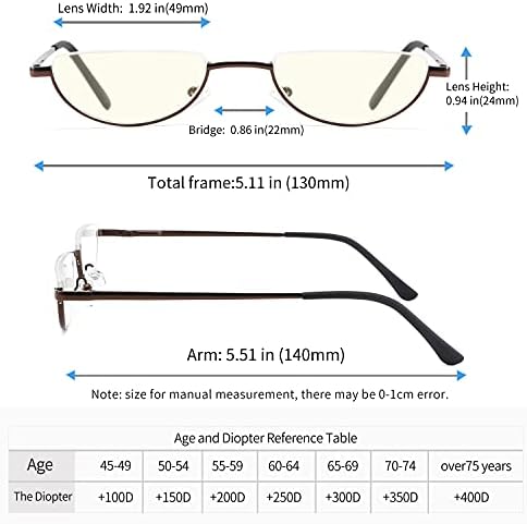 Toveen Meia lente Lendo óculos Bloqueio de luz azul, Half Moon Frame Rim Spring Feltice Readers With Case for Men Women