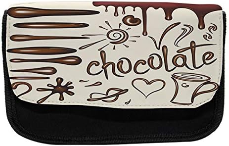 Caixa de lápis de chocolate de Ambesonne, lábios de xícara de café, bolsa de lápis de caneta com zíper duplo, 8,5 x 5,5,