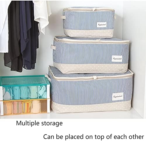 MKKEL 3 PCs Defina caixas de armazenamento, bolsa de armazenamento de roupas, com alça reforçada zíper resistente, pano de algodão, macio, não é fácil de quebrar, para consumidores, cobertores, roupas de cama, 18,8 * 13,3 * 9,4 em