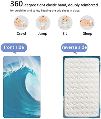 Mini lençóis de berço com temas oceânicos, lençóis portáteis de mini berço macios e respiráveis ​​- Ótimo para menino ou garotão ou berçário, 24 “x38“, Aqua azul branco branco