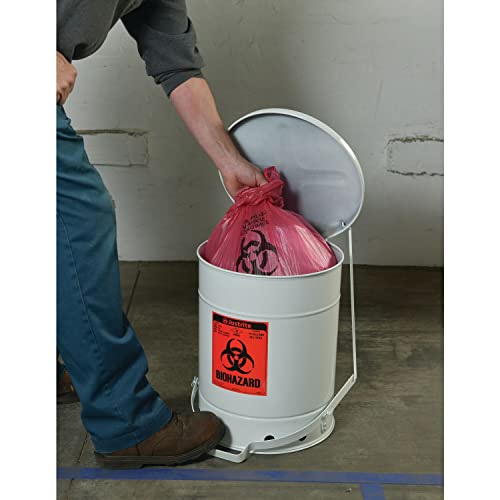 Justite 05910 Galvanizado Aço Biohazard Recipiente de Resíduos, Capacidade de 6 galões, 11-7/8 OD x 15-7/8 Altura, branco