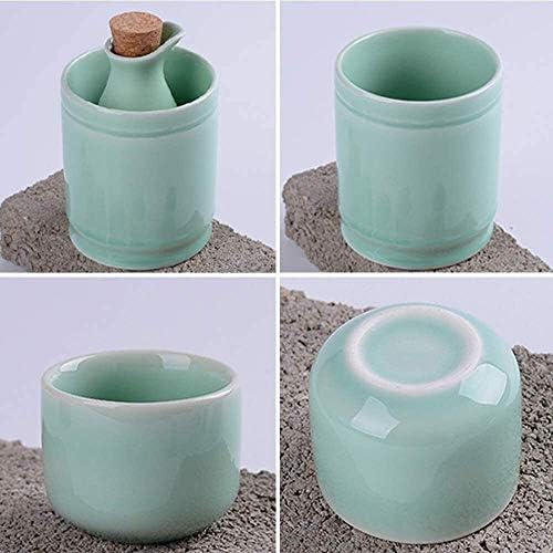 Conjunto de saquê de cerâmica, 8 peças Celadon Wine Glasses Set com panela mais quente, xícaras de artesanato tradicionais,
