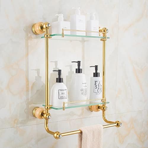 QFFL Banheiro de vidro temperado com barra de toalha de mão, prateleira flutuante retro européia, prateleira de armazenamento de