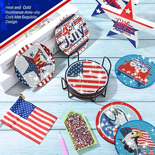 NUENEN 12 PCS Independence Dia Diamond Coasters 4 de julho de Diamond Art Coasters 5D DIY Diamond Art Crafts With Holder for