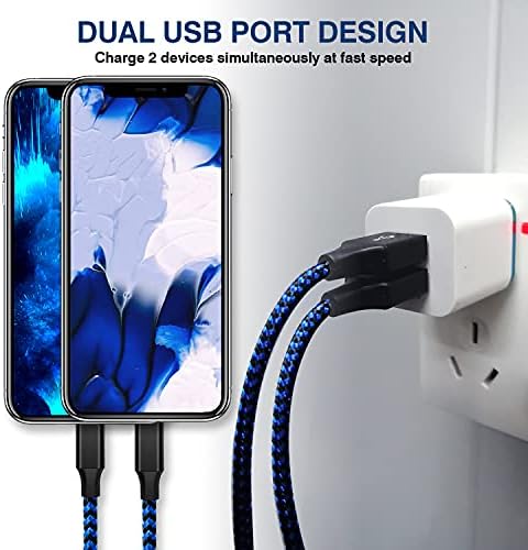 Carregador de parede USB, Cugunu 3-Pack 2.1a/5V Porta dupla Adaptador de potência USB Adaptador de energia Cubo compatível com iPhone 14/13/12/11/pro max/x/8/7/6 plus, Samsung, Moto, Kindle, Telefone Android - Azul