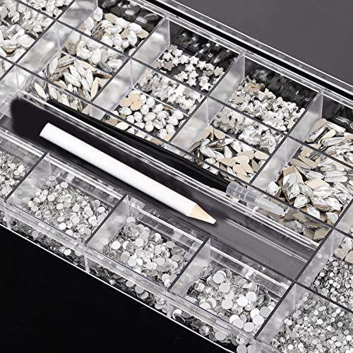5636pcs Rethes brancos de cristal de cristal conjunto, fundo de cristal de vidro de diamante 3D com várias forma de diamante,