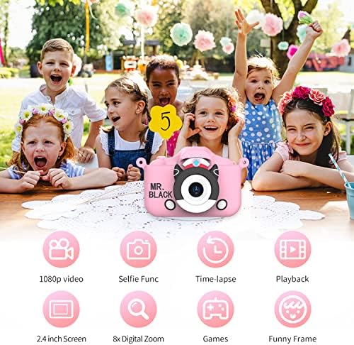 Câmera infantil Toys de criança, infantil HD Digital Selfie Camera com vídeo de 1080p para meninos de 3 a 9 anos de idade para meninos de Natal Presente de aniversário com 32 GB de cartão SD- rosa