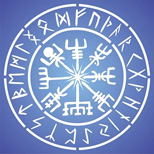 Viking Compass estêncil, 14 x 14 polegadas - VEGVISIR RUNIC NORDIC COMPASS DE PROJETO DE PINTURA PARA PINTURA Símbolo de