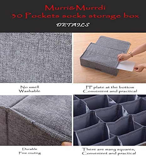 Murri & Murrdi 2 Pacote de meias e armazenamento de roupas íntimas para armário com tampas, 30 células Divisores de gavetas, organizador