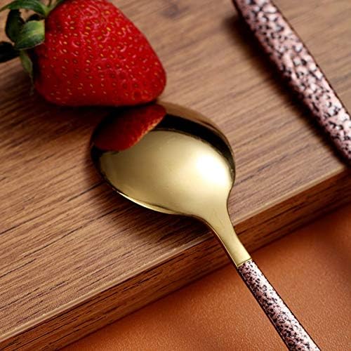 Berglander Tea Spoon Conjunto de 4 com alça de superfície da lua e cabeça dourada brilhante, colheres de chá de aço inoxidável