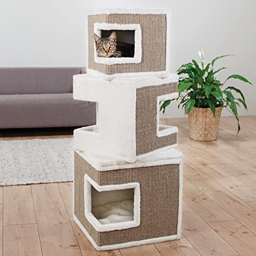 Condomínio Trixie Lilo Cat | Torre do condomínio de 3 andares | Superfície de arranhão | Almofadas removíveis | Marrom