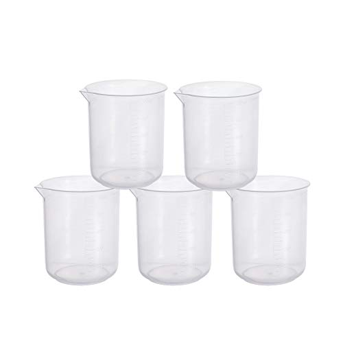 AuNiwaig Plastic Baker 500ml, copo de plástico de baixa forma com bico, polipropileno transparente graduado em medição de copo para cozinha, líquido de laboratório de experimentos científicos, 5pcs