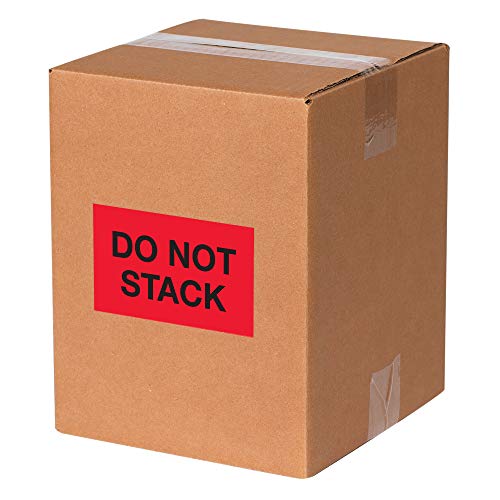 Aviditi Tape Logic 3 x 5, Não empilhe adesivo de aviso vermelho fluorescente, para transporte, manuseio, embalagem e movimento