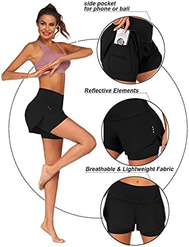 Tremaker Women's 2 em 1 Executando shorts Hight Hight Wasit Gym Yoga Jogging Shorts atléticos com bolsos